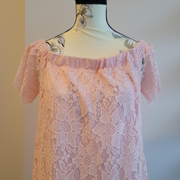 Another Story Pink Lace Off Shoulder Dress - Picture 1 of 6